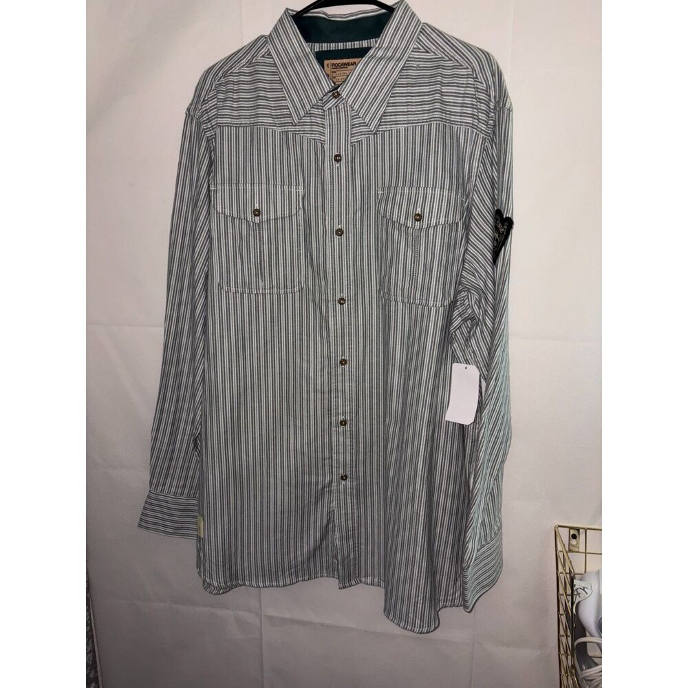 Rocawear Y2K Button Up Shirt Mens Large Striped Long Sleeve Hip Hop NWT 2000s